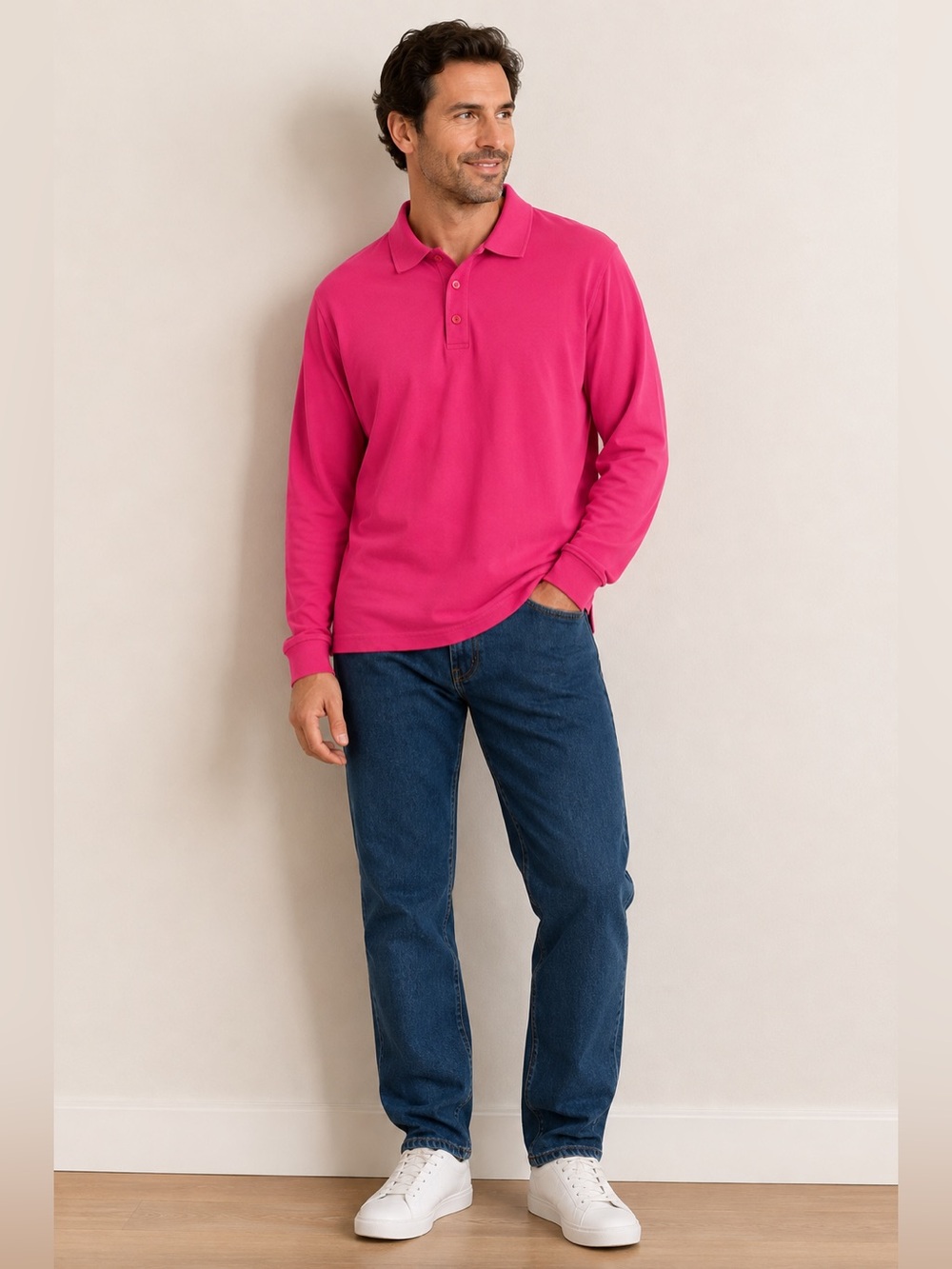 Pink Long Sleeve Polo Shirt – Unisex/Men’s XL